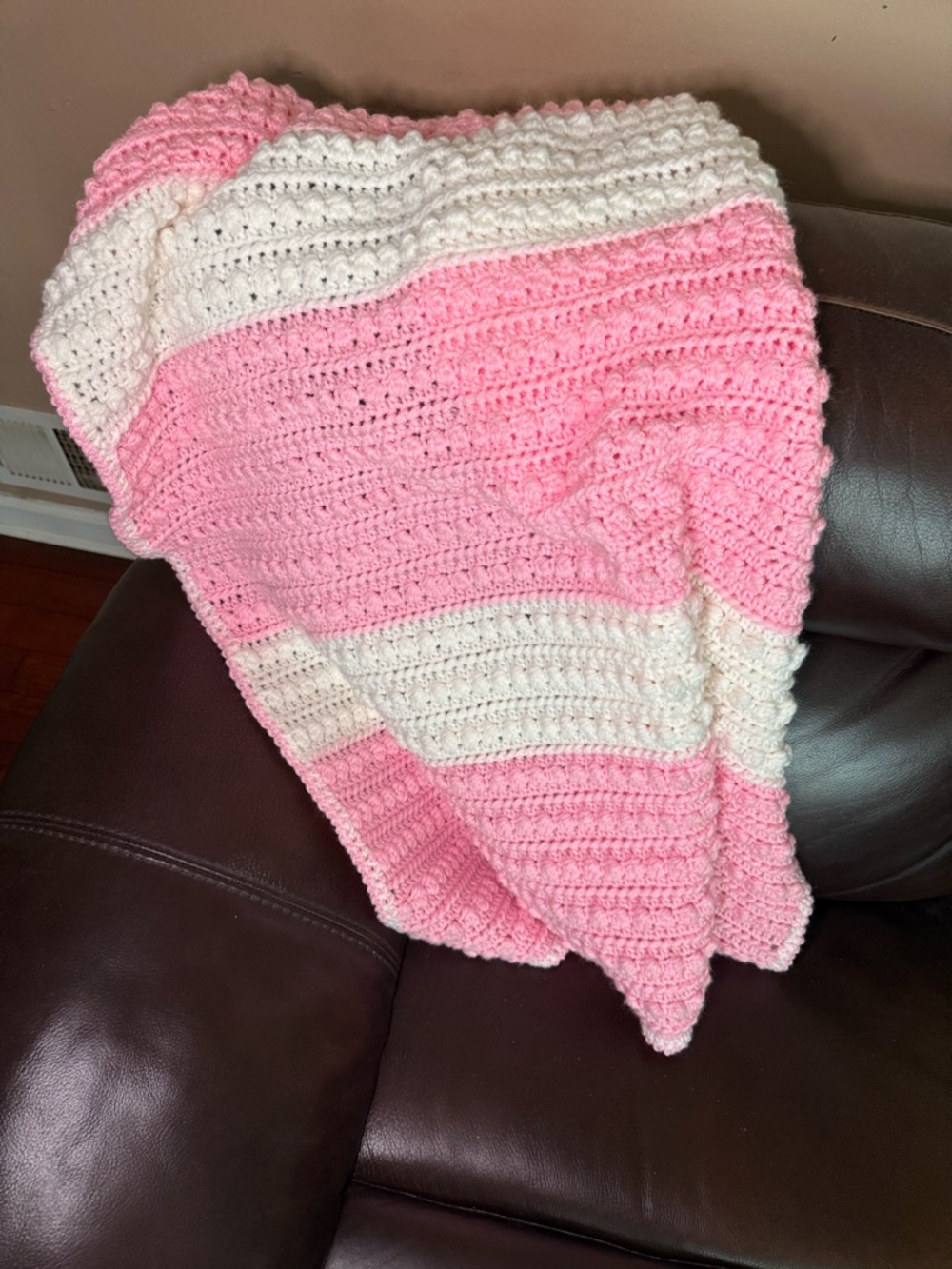 Hand Crafted Pink and White Crochet Baby Blanket